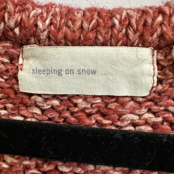 Sleeping On Snow Chunky Knit Red Hooded Cardigan Large Button Down Anthropologie - Picture 7 of 8